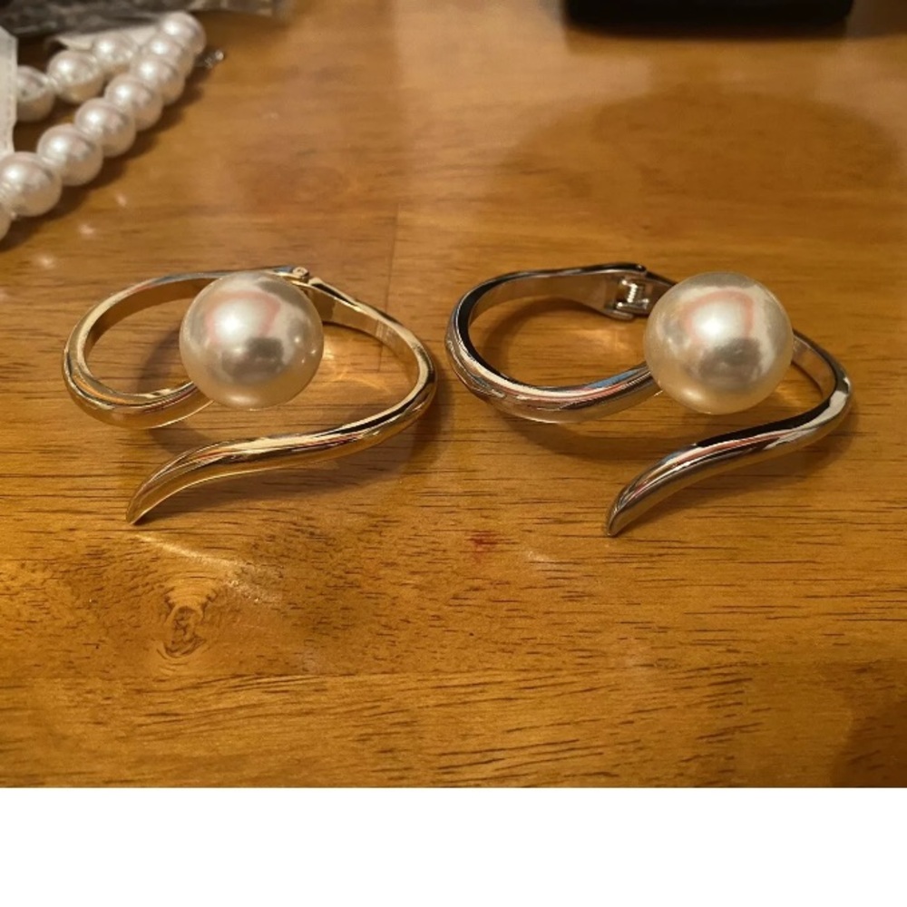 Faux Pearl Asymmetrical Hinge Bangles You Are Buying BOTH
